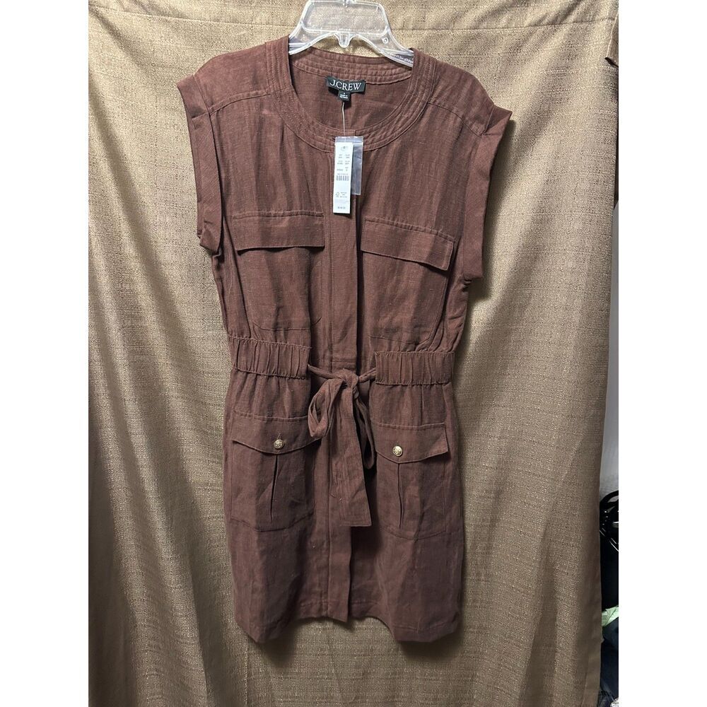 NWT J Crew Tie Waist Mini Dress In Chelsea Linen Cupro Blend Size 6 - Picture 2 of 8